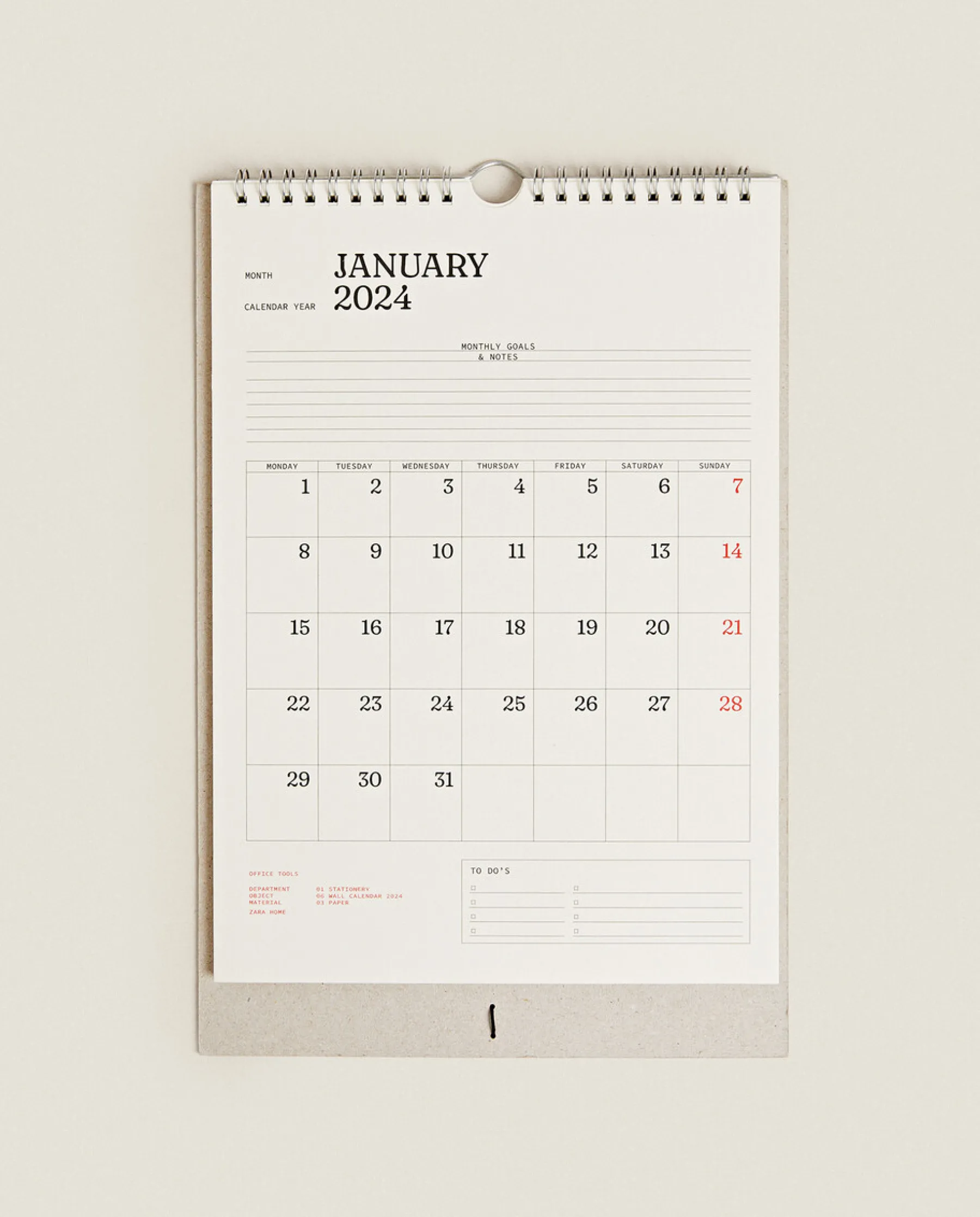 ZARA Home 2024 Wall Calendar