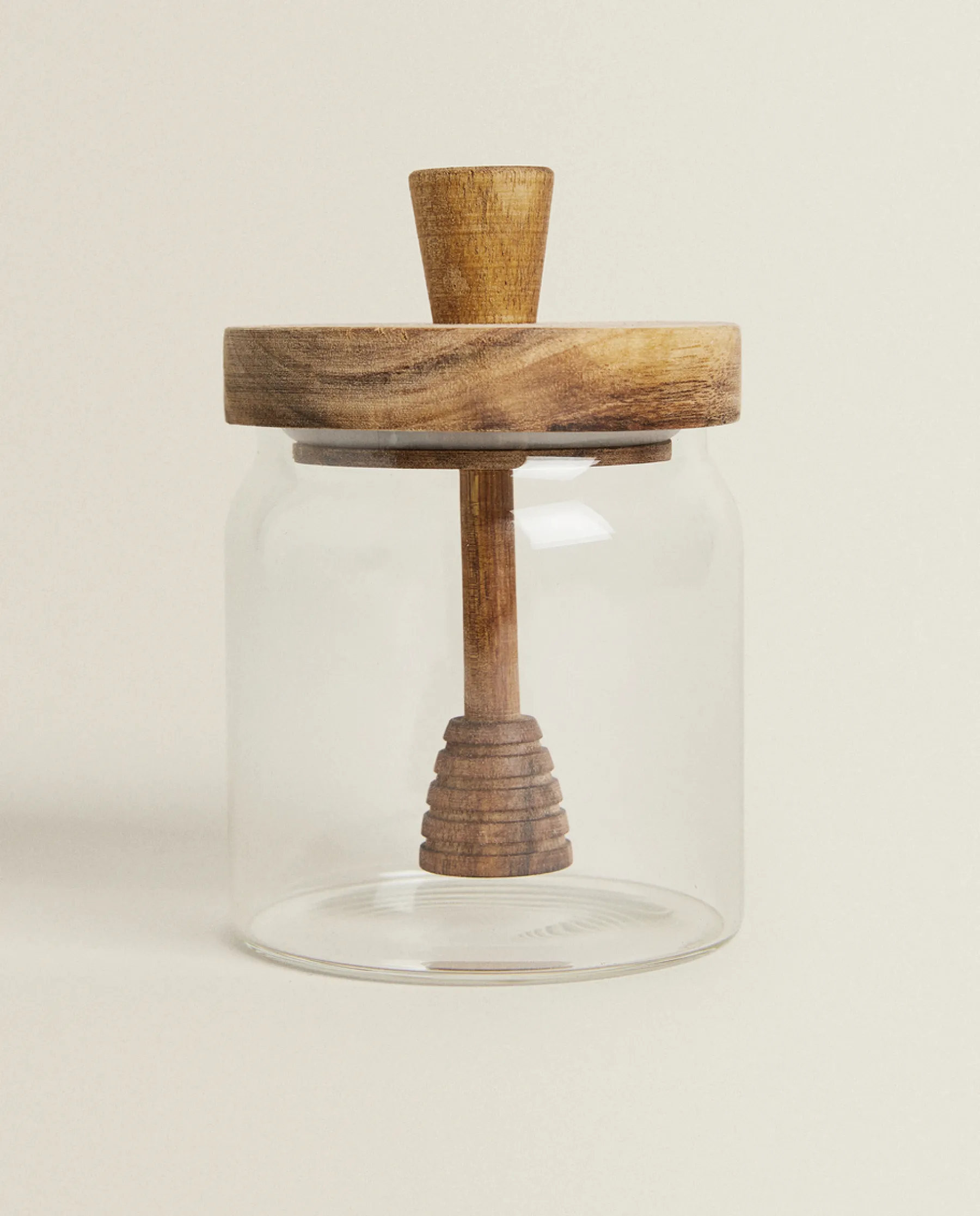 ZARA Home Borosilicate Glass And Wooden Honey Jar