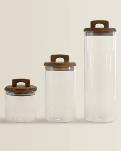 ZARA Home Borosilicate Glass And Wood Storage Jar