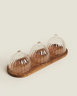 ZARA Home Borosilicate Glass And Wood Cake Plates