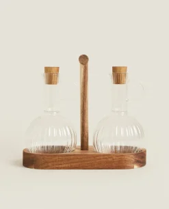 ZARA Home Bososilicate Glass And Wood Cruet Set