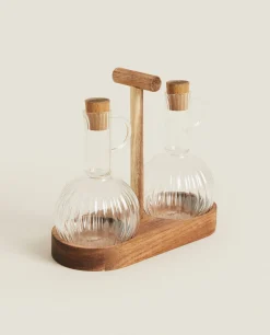 ZARA Home Bososilicate Glass And Wood Cruet Set