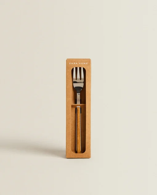 ZARA Home Box 4 Brunch Forks With Wood Pattern Handle