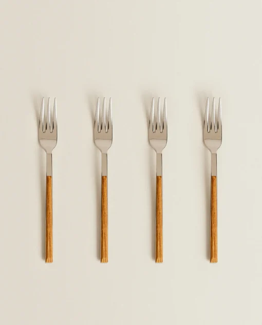 ZARA Home Box 4 Brunch Forks With Wood Pattern Handle