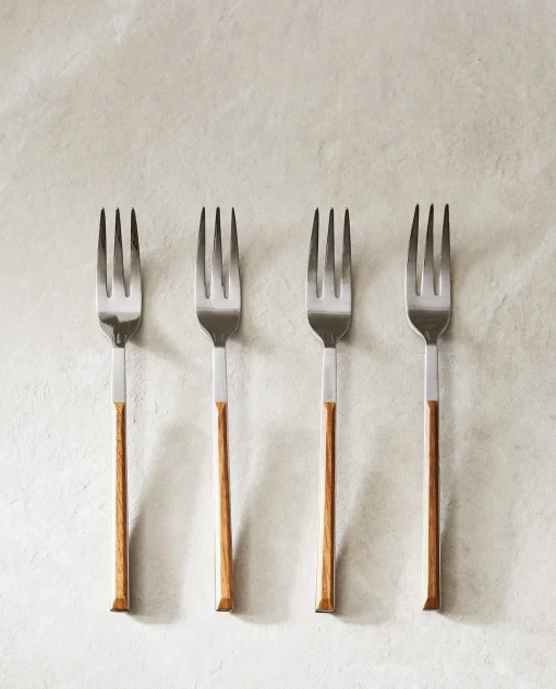 ZARA Home Box 4 Brunch Forks With Wood Pattern Handle