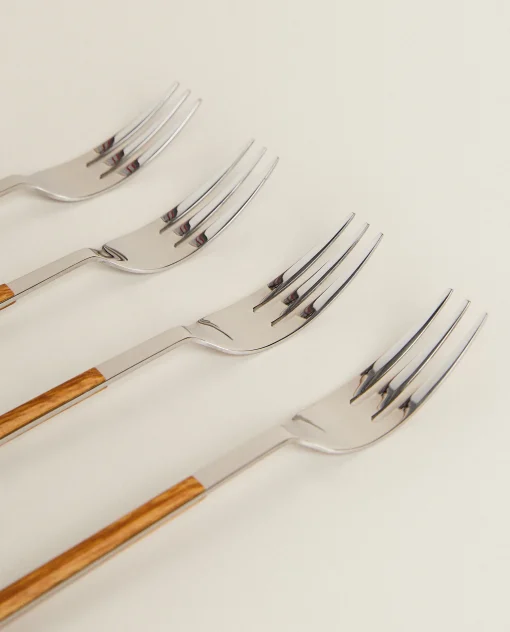 ZARA Home Box 4 Brunch Forks With Wood Pattern Handle