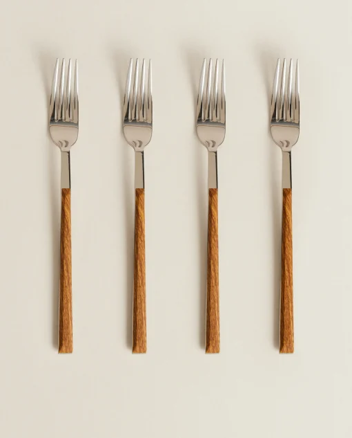 ZARA Home Box 4 Forks With Wood Pattern Handles