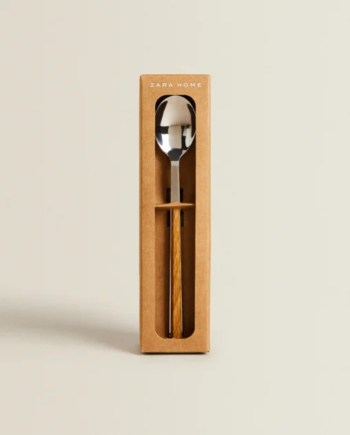 ZARA Home Box Of 4 Dessert Spoons With Wood Pattern Handle