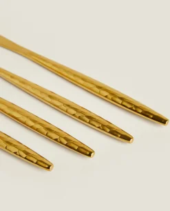 ZARA Home Box Of 4 Knives With Hammered Handle