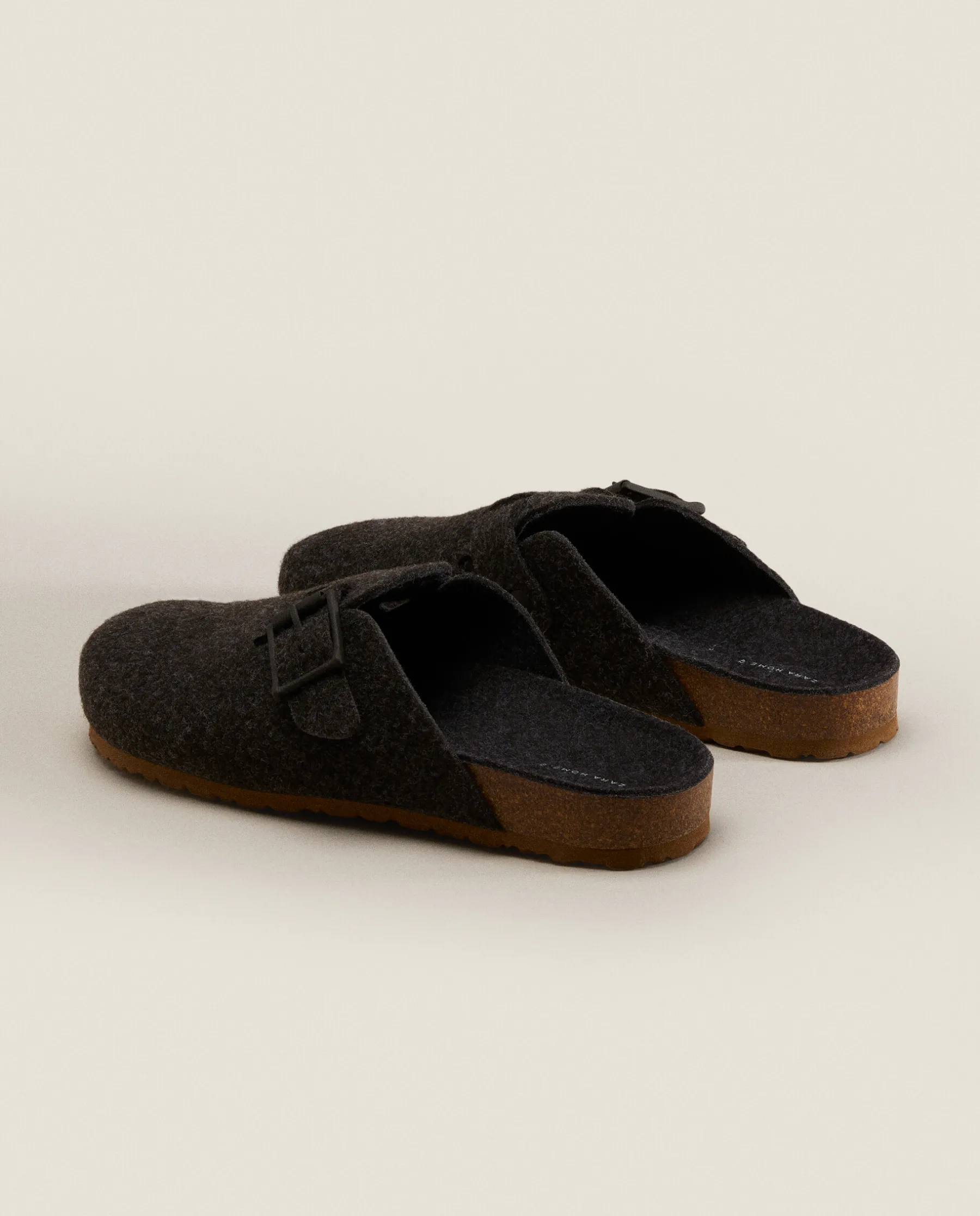 ZARA Home Buckled Felt Mule Clog Slippers