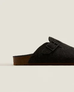 ZARA Home Buckled Felt Mule Clog Slippers