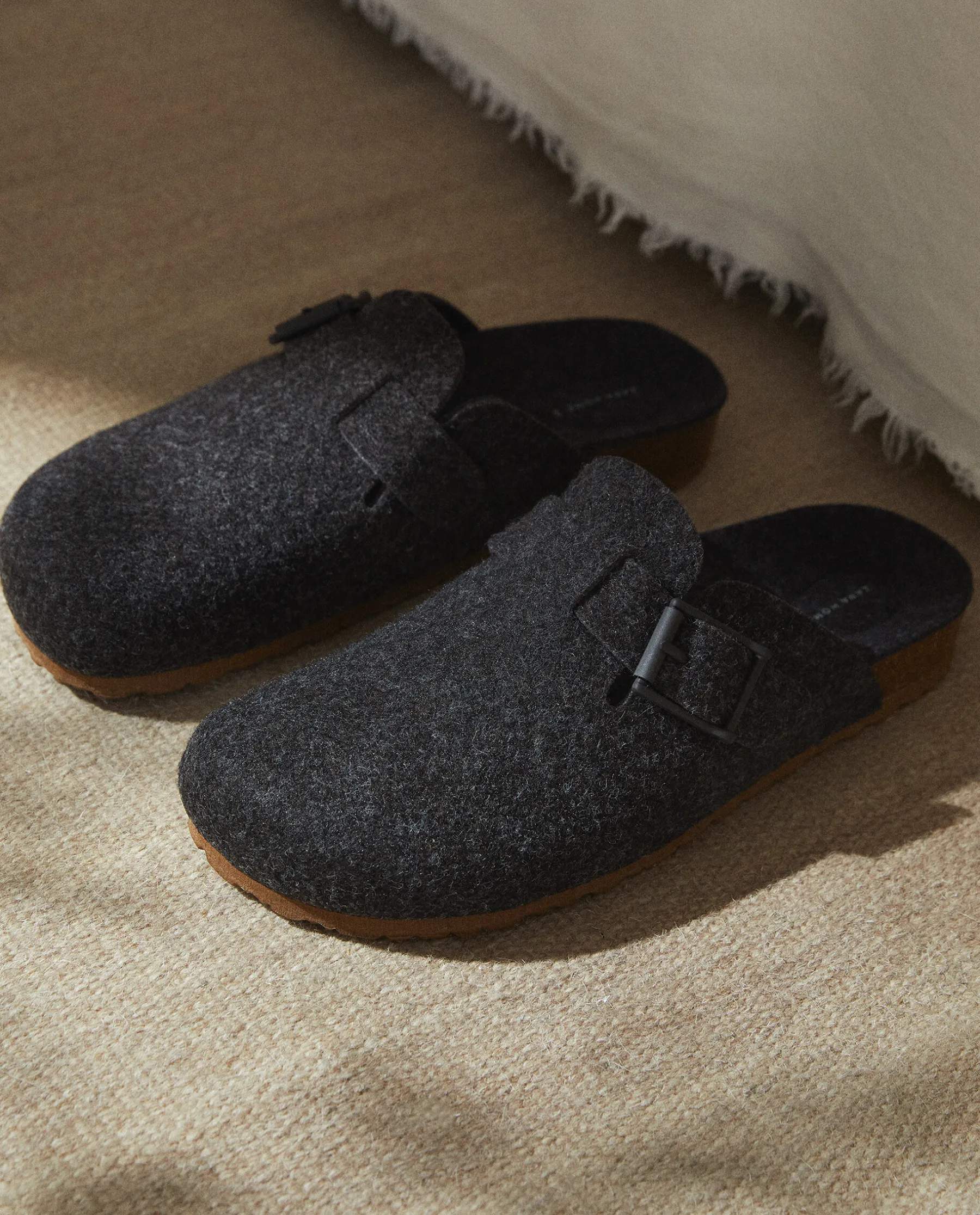 ZARA Home Buckled Felt Mule Clog Slippers