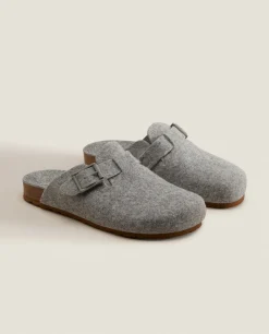 ZARA Home Buckled Felt Mule Clog Slippers