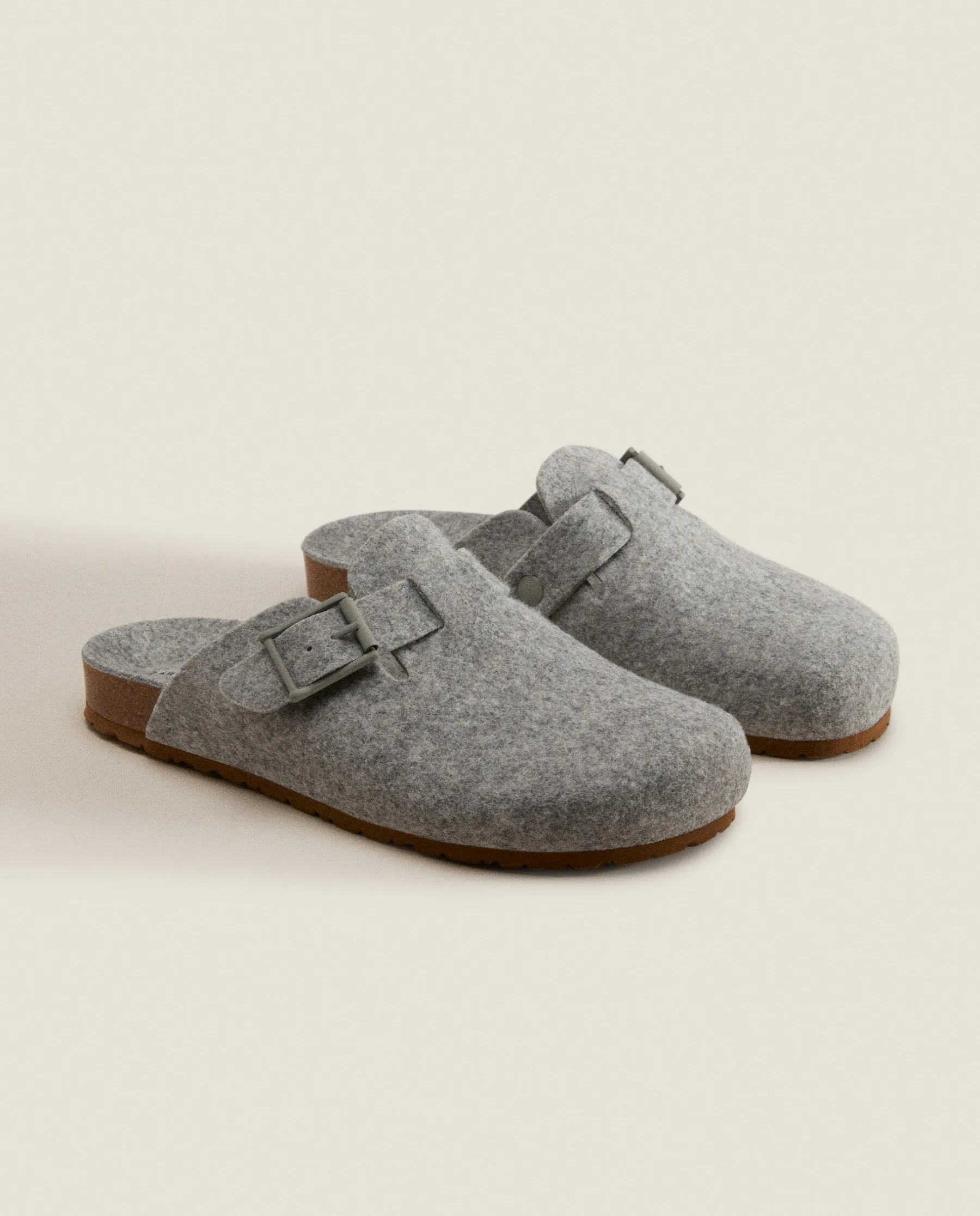 ZARA Home Buckled Felt Mule Clog Slippers