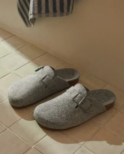 ZARA Home Buckled Felt Mule Clog Slippers