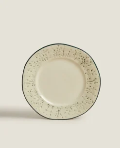 ZARA Home Christmas Dessert Plate With Raised Floral Design