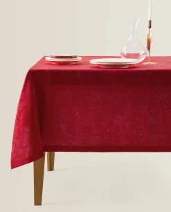 ZARA Home Christmas Floral Jacquard Tablecloth