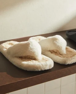 ZARA Home Contrast Faux Fur Open Slippers