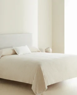 ZARA Home Cotton Bedspread With Geometric Design