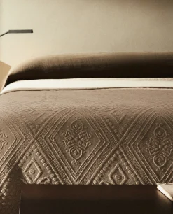 ZARA Home Cotton Bedspread With Geometric Design