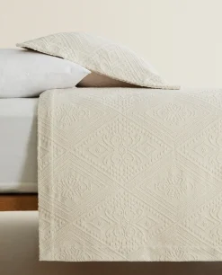 ZARA Home Cotton Bedspread With Geometric Design