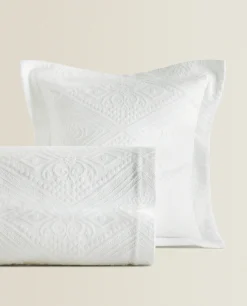 ZARA Home Cotton Bedspread With Geometric Design