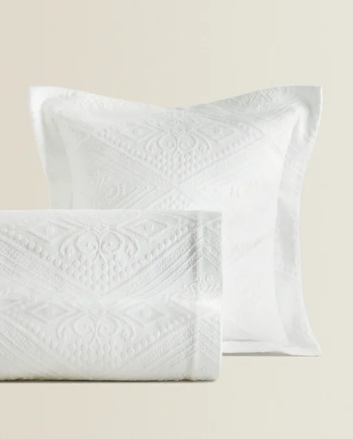 ZARA Home Cotton Bedspread With Geometric Design