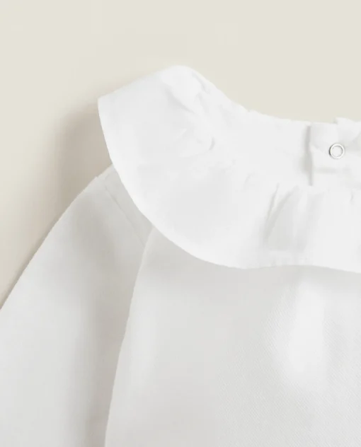 ZARA Home Cotton Bodysuit With Ruffled Neckline