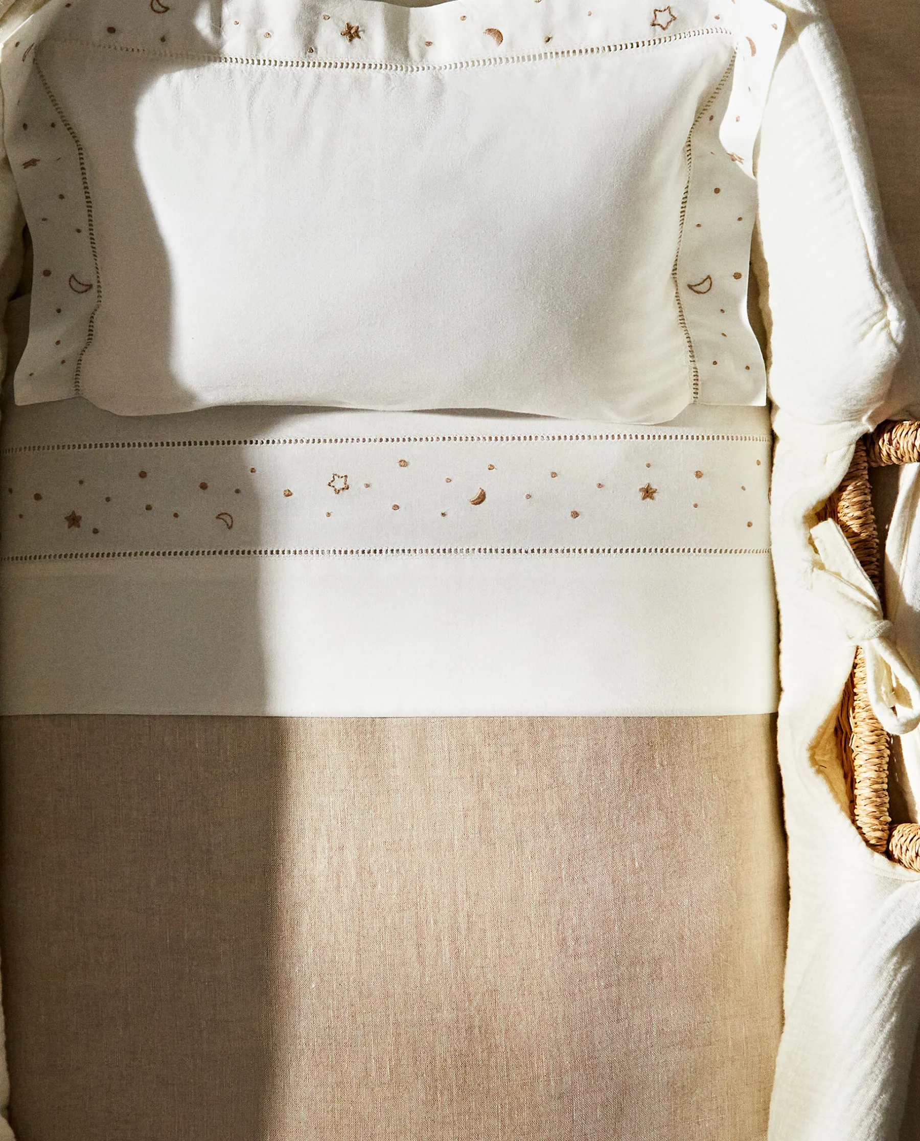 ZARA Home Embroidered Moon And Star Flat Sheet Set