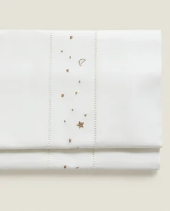 ZARA Home Embroidered Moon And Star Flat Sheet Set