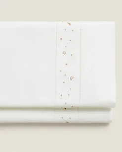 ZARA Home Embroidered Moons And Stars Flat Sheet