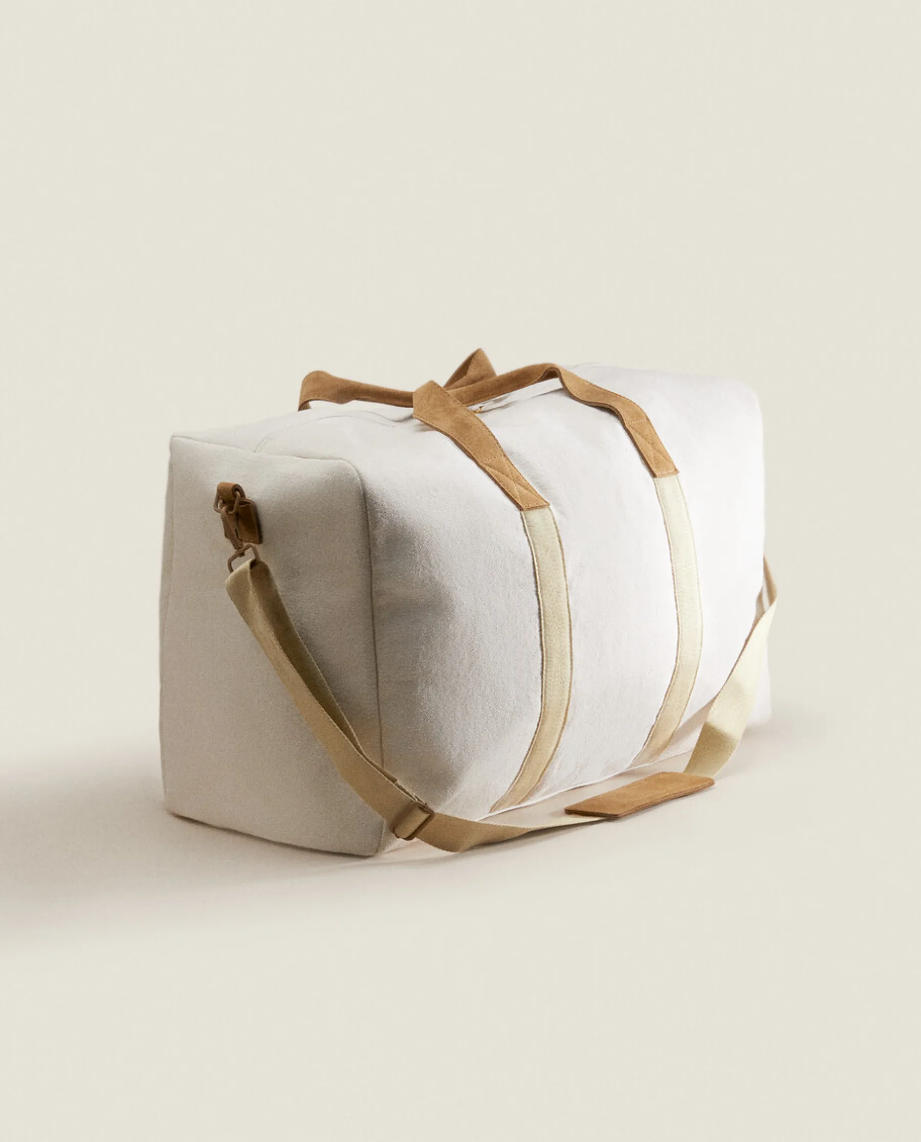 ZARA Home Fabric Travel Bag With Leather Detail