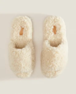 ZARA Home Faux Fur Platform Slider Slippers