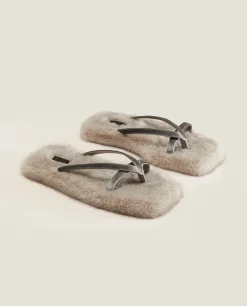 ZARA Home Faux Fur Sandal Slippers
