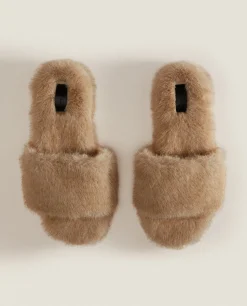 ZARA Home Faux Fur Slider Slippers