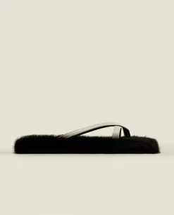 ZARA Home Faux Fur Slippers With Contrast Straps