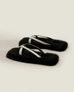 ZARA Home Faux Fur Slippers With Contrast Straps