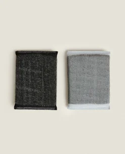 ZARA Home Grey And Black Scrubber (Set Of 2)