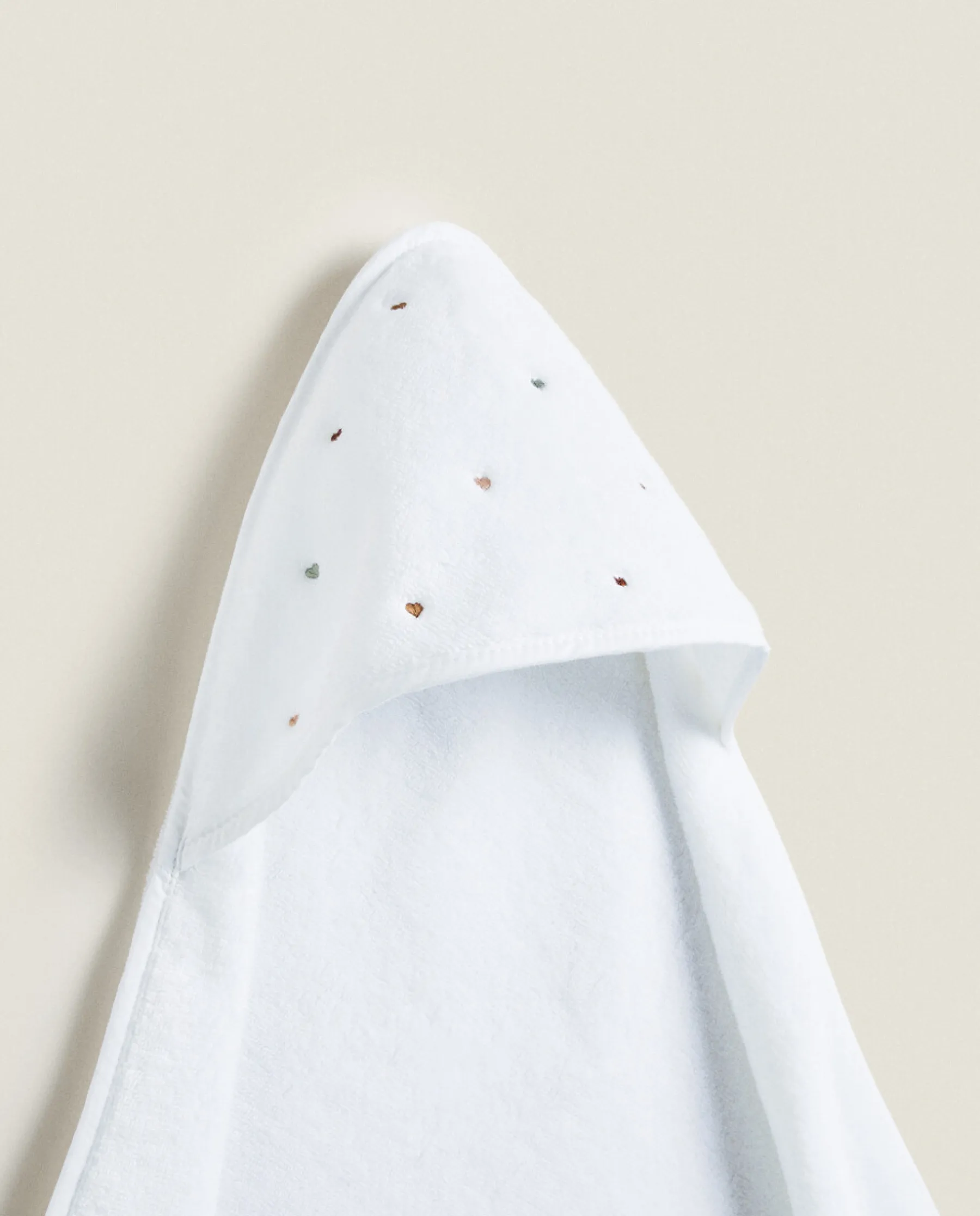 ZARA Home Hooded Baby Towel With Embroidered Hearts