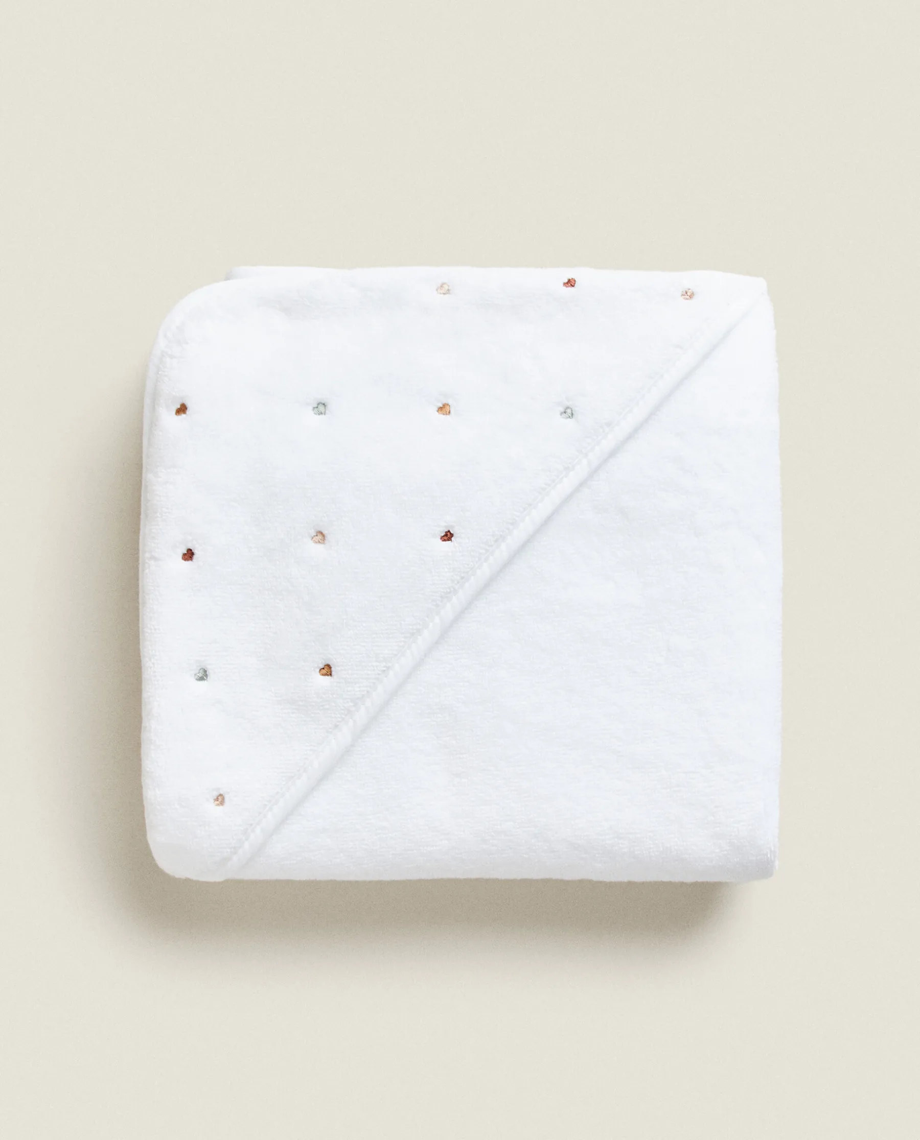 ZARA Home Hooded Baby Towel With Embroidered Hearts
