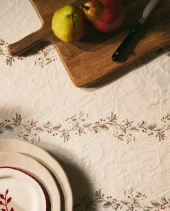 ZARA Home Jacquard Cotton Tablecloth With Christmas Holly