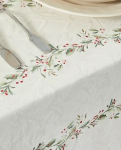 ZARA Home Jacquard Cotton Tablecloth With Christmas Holly
