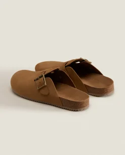 ZARA Home Leather Clogs With Buckle