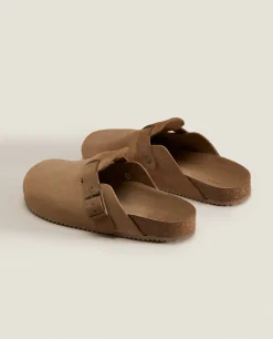 ZARA Home Leather Clogs With Buckle