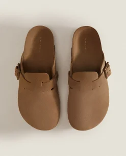 ZARA Home Leather Clogs With Buckle