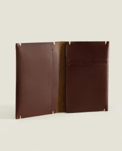 ZARA Home Leather Passport Cover With Topstitching Detail