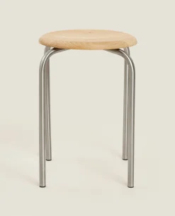 ZARA Home Oak And Steel Stool