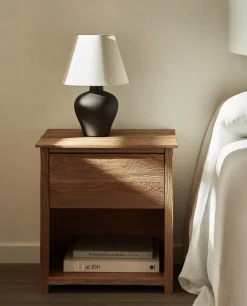 ZARA Home Oak Wood Bedside Table