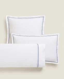 ZARA Home Pillowcase With Two Embroidered Lines