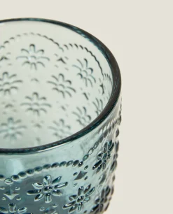 ZARA Home Raised Floral Design Glass Tumbler